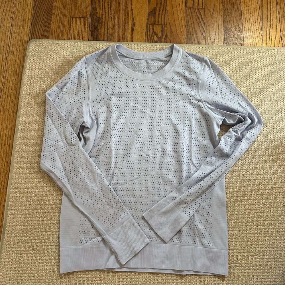 Gray-purple Long Sleeve Perforated Top